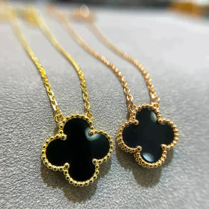 [Luxe Jewels]CLOVER 15MM BLACK ONYX SINGLE FLOWER NECKLACE