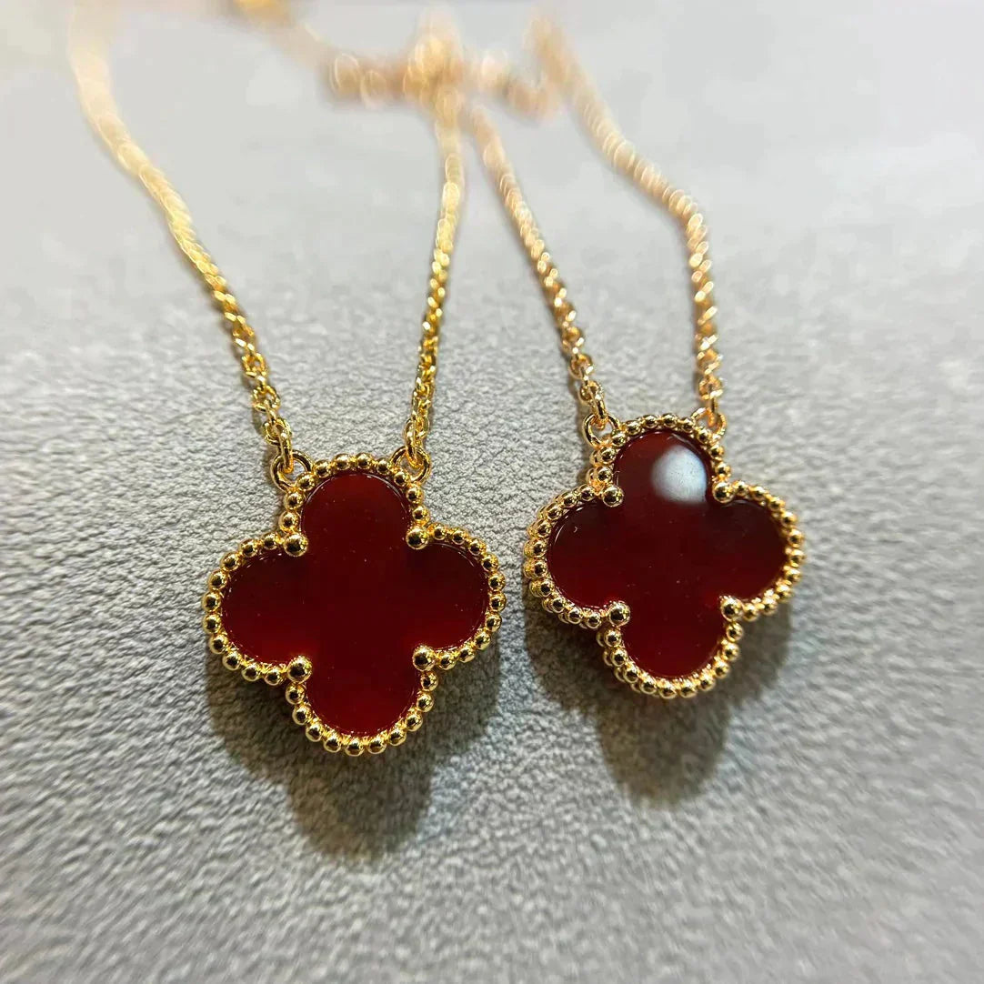 [Luxe Jewels]CLOVER 15MM CARNELIAN SINGLE FLOWER NECKLACE