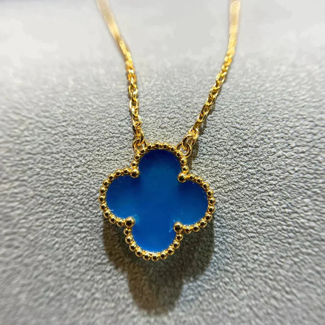 [Luxe Jewels]CLOVER 15MM BLUE AGATE NECKLACE