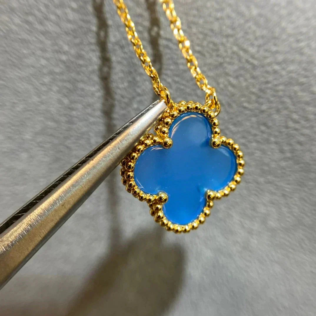 [Luxe Jewels]CLOVER 15MM BLUE AGATE NECKLACE