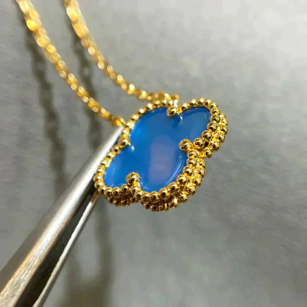 [Luxe Jewels]CLOVER 15MM BLUE AGATE NECKLACE