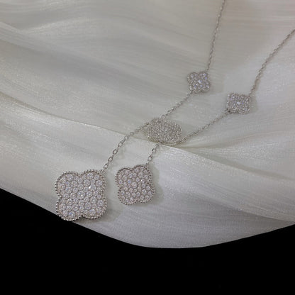 [Luxe Jewels]CLOVER 5 MOTIFS SILVER DIAMONDS NECKLACE