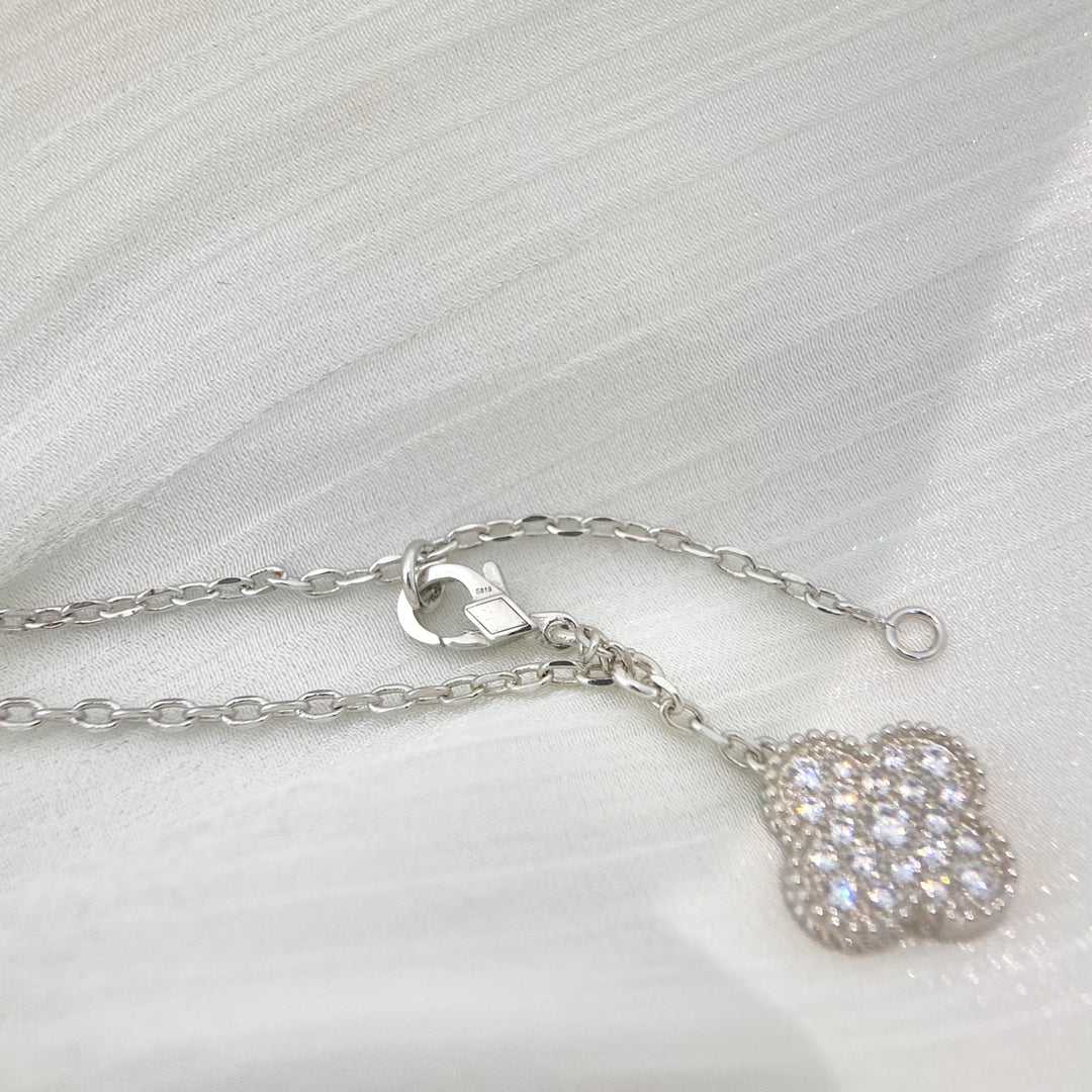 [Luxe Jewels]CLOVER 5 MOTIFS SILVER DIAMONDS NECKLACE