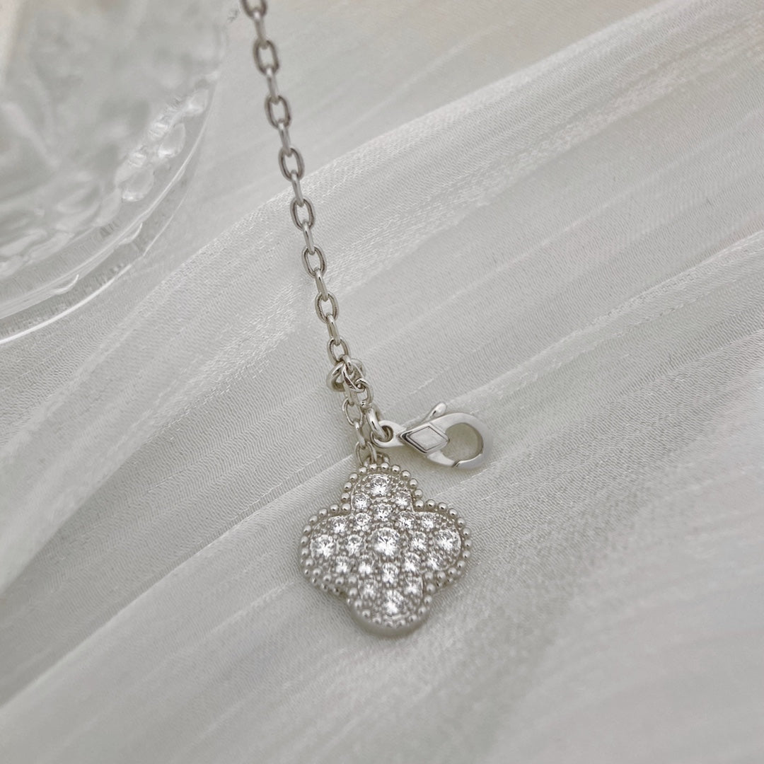 [Luxe Jewels]CLOVER 5 MOTIFS SILVER DIAMONDS NECKLACE