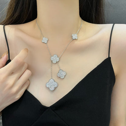 [Luxe Jewels]CLOVER 5 MOTIFS SILVER DIAMONDS NECKLACE