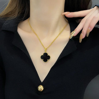 [Luxe Jewels]CLOVER 25MM NECKLACE GOLD ONYX