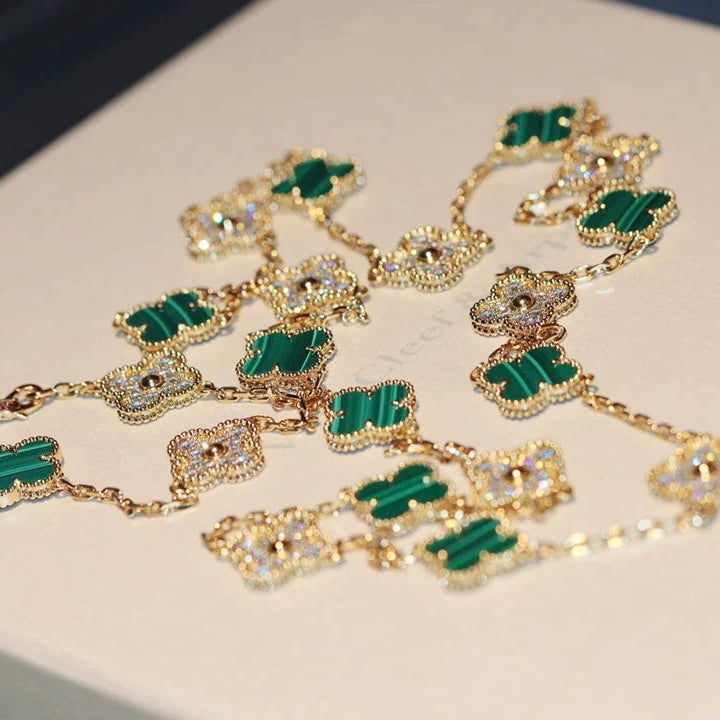 [Luxe Jewels]CLOVER 20 MOTIFS MALACHITE DIAMOND NECKLACE