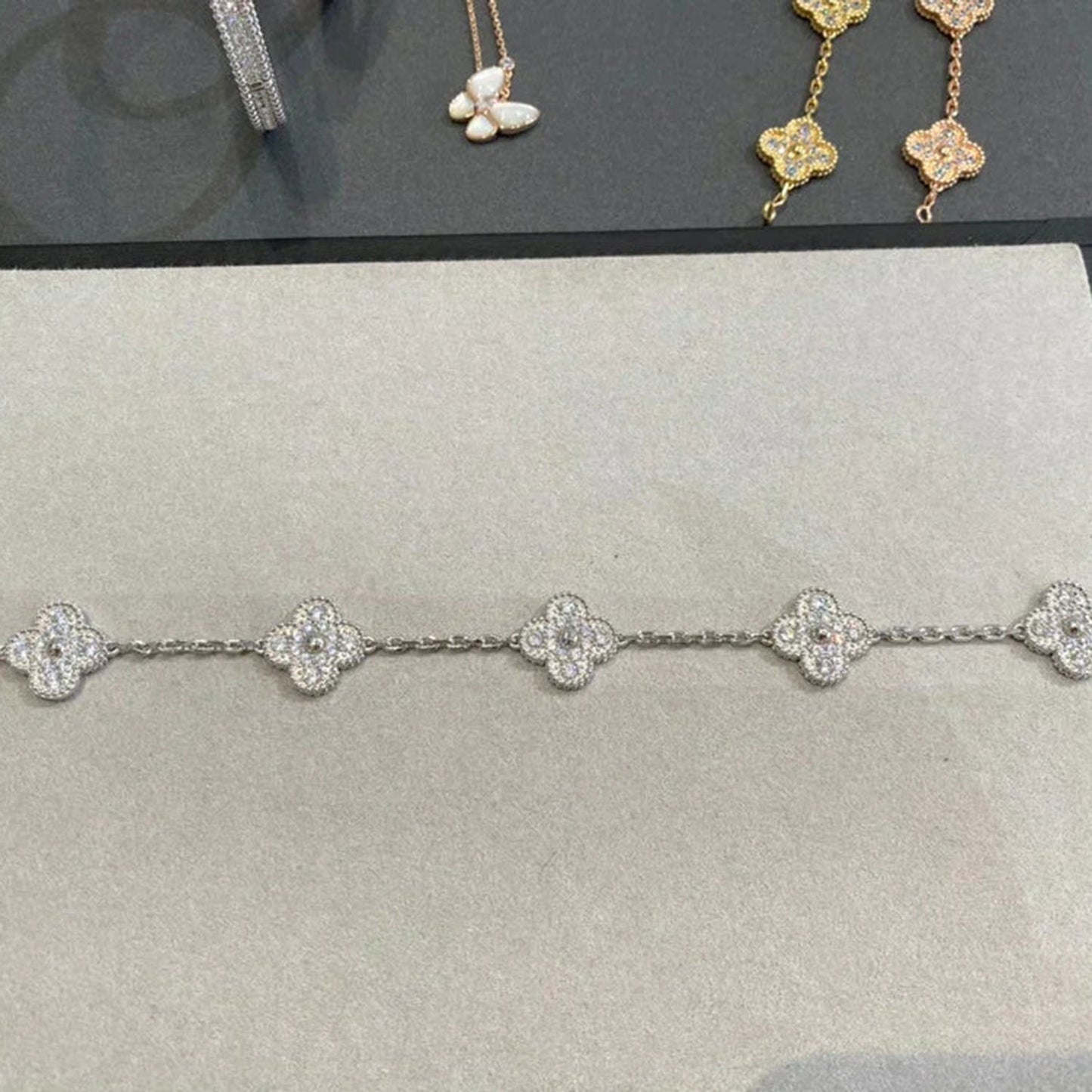 [Luxe Jewels]CLOVER 5 MOTIFS  DIAMOND BRACELET SILVER