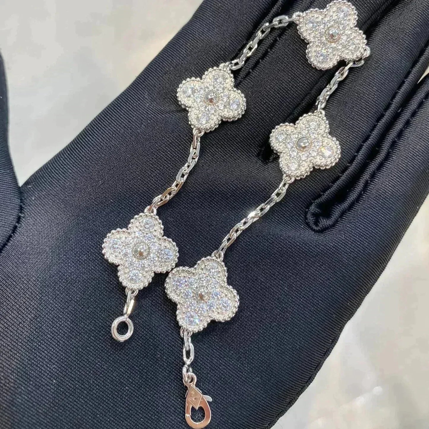 [Luxe Jewels]CLOVER 5 MOTIFS  DIAMOND BRACELET SILVER