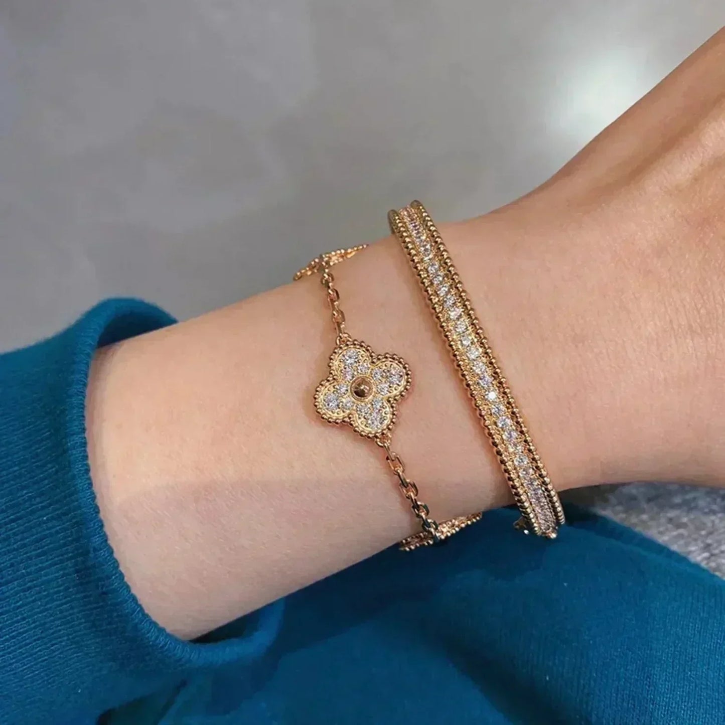 [Luxe Jewels]CLOVER 5 MOTIFS  FULL DIAMOND BRACELET