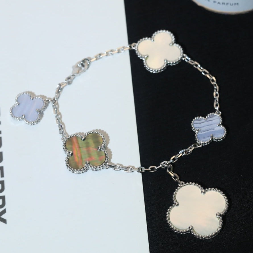 [Luxe Jewels]CLOVER BRACELET 5 MOTIFS MOP CHALCEDONY SILVER