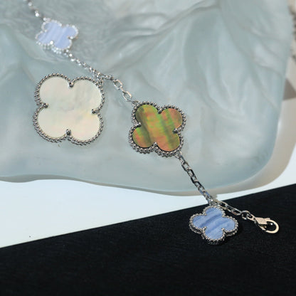 [Luxe Jewels]CLOVER BRACELET 5 MOTIFS MOP CHALCEDONY SILVER