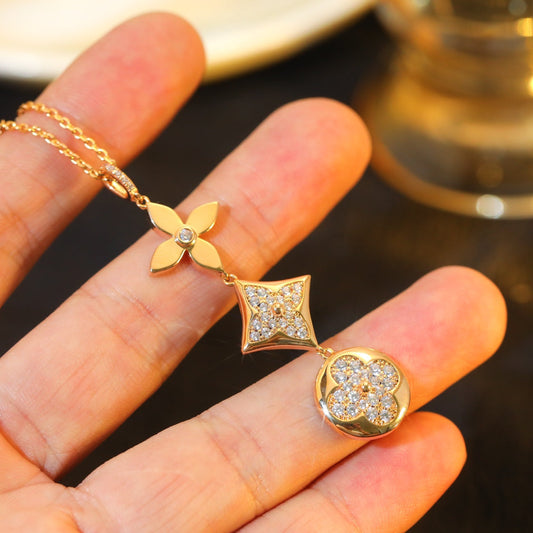 [Luxe Jewels]STAR AND SUN DIAMOND PINK GOLD NECKLACE