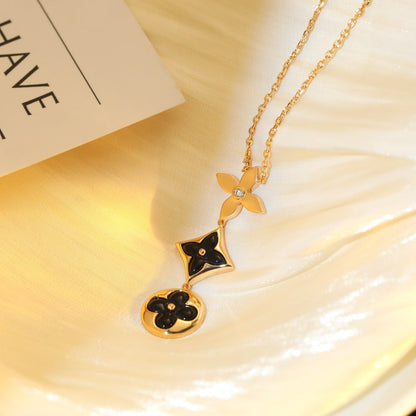 [Luxe Jewels]STAR AND SUN ONYX PINK GOLD NECKLACE