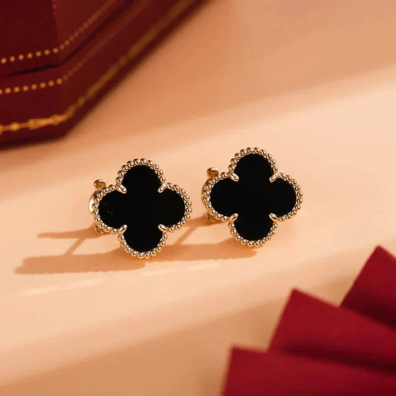 [Luxe Jewels]CLOVER MEDIUM 1 MOTIFS  ONYX STUD EARRINGS