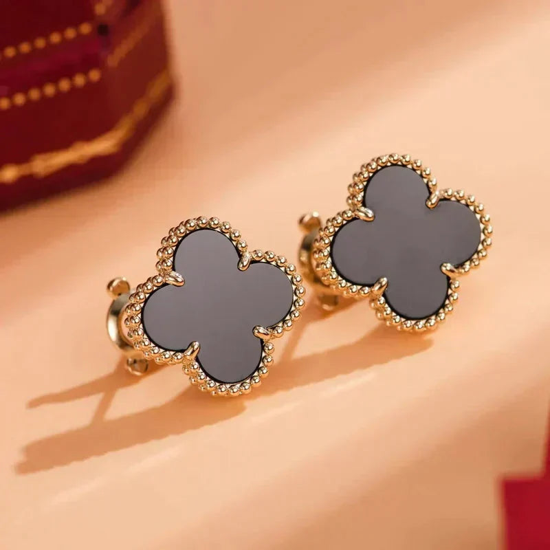 [Luxe Jewels]CLOVER MEDIUM 1 MOTIFS  ONYX STUD EARRINGS