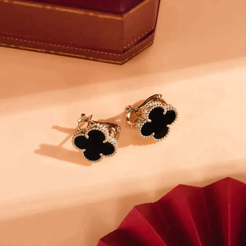 [Luxe Jewels]CLOVER MEDIUM 1 MOTIFS  ONYX STUD EARRINGS