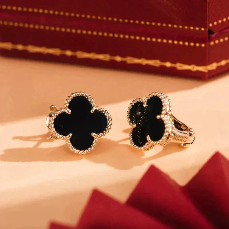 [Luxe Jewels]CLOVER MEDIUM 1 MOTIFS  ONYX STUD EARRINGS