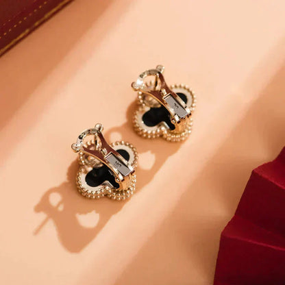 [Luxe Jewels]CLOVER MEDIUM 1 MOTIFS  ONYX STUD EARRINGS