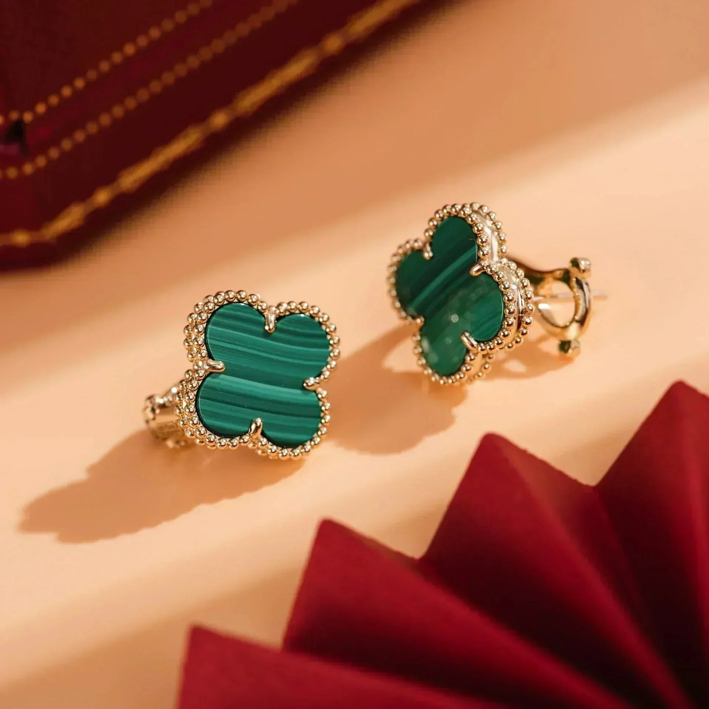 [Luxe Jewels]CLOVER MEDIUM 1 MOTIFS MALACHITE  EARRINGS