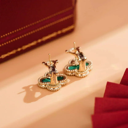 [Luxe Jewels]CLOVER MEDIUM 1 MOTIFS MALACHITE  EARRINGS