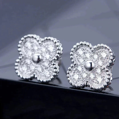 [Luxe Jewels]CLOVER 1 MOTIFS DIAMOND STUD EARRINGS SILVER