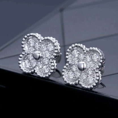 [Luxe Jewels]CLOVER 1 MOTIFS DIAMOND STUD EARRINGS SILVER