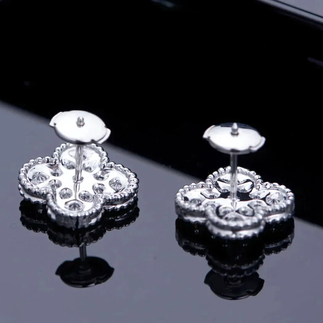 [Luxe Jewels]CLOVER 1 MOTIFS DIAMOND STUD EARRINGS SILVER