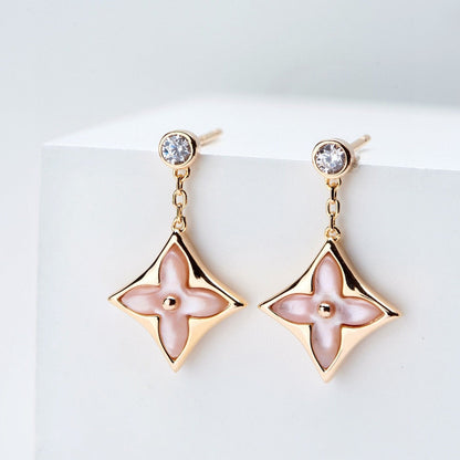 [Luxe Jewels]DOUBLE STAR PINK GOLD MOP DROP EARRINGS