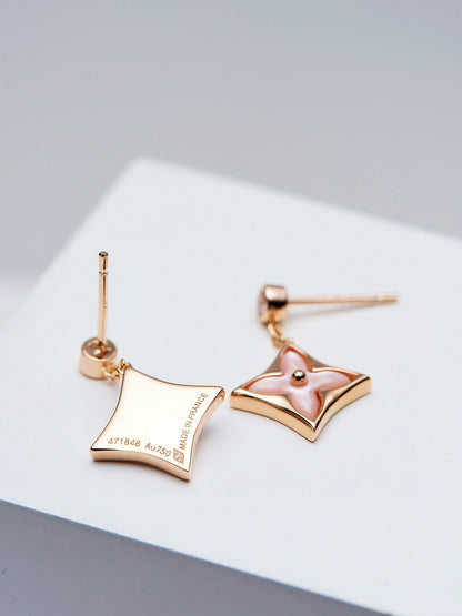 [Luxe Jewels]DOUBLE STAR PINK GOLD MOP DROP EARRINGS