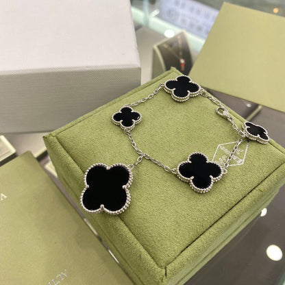 [Luxe Jewels]CLOVER 5 MOTIFS SIVLER ONYX BRACELET