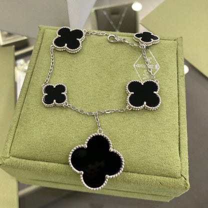 [Luxe Jewels]CLOVER 5 MOTIFS SIVLER ONYX BRACELET