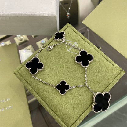 [Luxe Jewels]CLOVER 5 MOTIFS SIVLER ONYX BRACELET