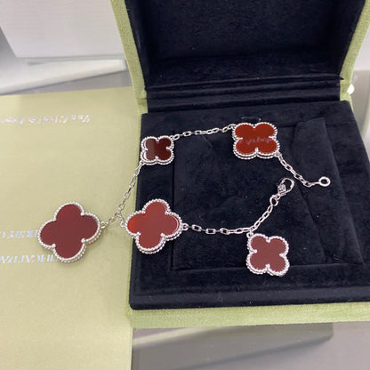 [Luxe Jewels]CLOVER 5 MOTIFS SIVLER CARNELIAN BRACELET