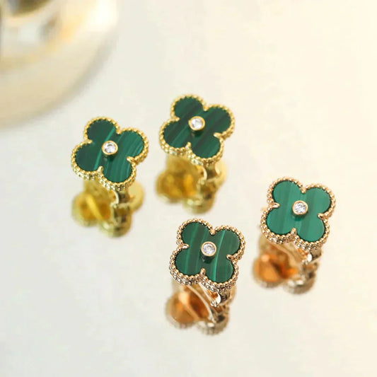 [Luxe Jewels]CLOVER MEDIUM 1 MOTIFS MALACHITE DIAMOND EARRINGS