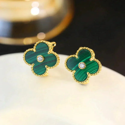 [Luxe Jewels]CLOVER MEDIUM 1 MOTIFS MALACHITE DIAMOND EARRINGS