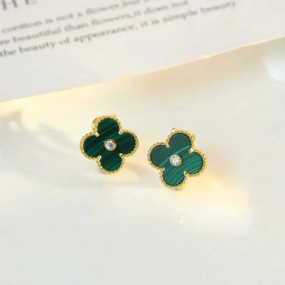 [Luxe Jewels]CLOVER MEDIUM 1 MOTIFS MALACHITE DIAMOND EARRINGS