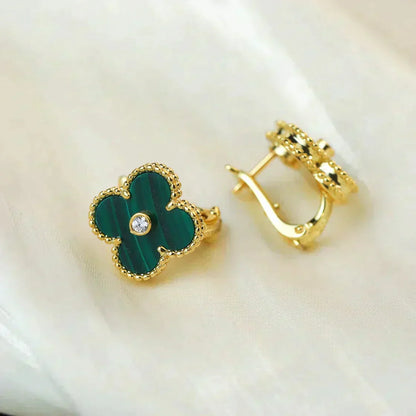 [Luxe Jewels]CLOVER MEDIUM 1 MOTIFS MALACHITE DIAMOND EARRINGS