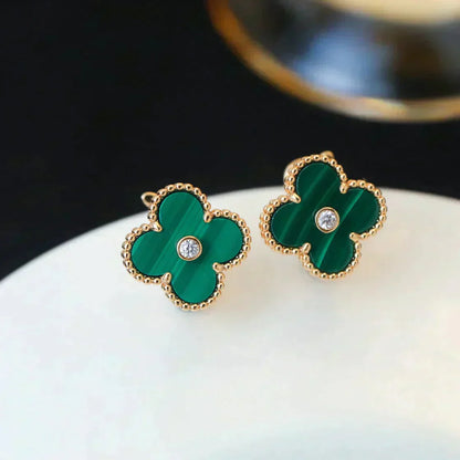 [Luxe Jewels]CLOVER MEDIUM 1 MOTIFS MALACHITE DIAMOND EARRINGS