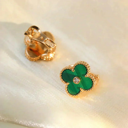 [Luxe Jewels]CLOVER MEDIUM 1 MOTIFS MALACHITE DIAMOND EARRINGS