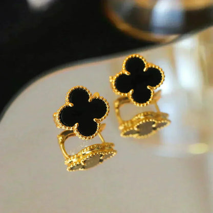 [Luxe Jewels]CLOVER MEDIUM 1 MOTIFS  ONYX STUD EARRINGS