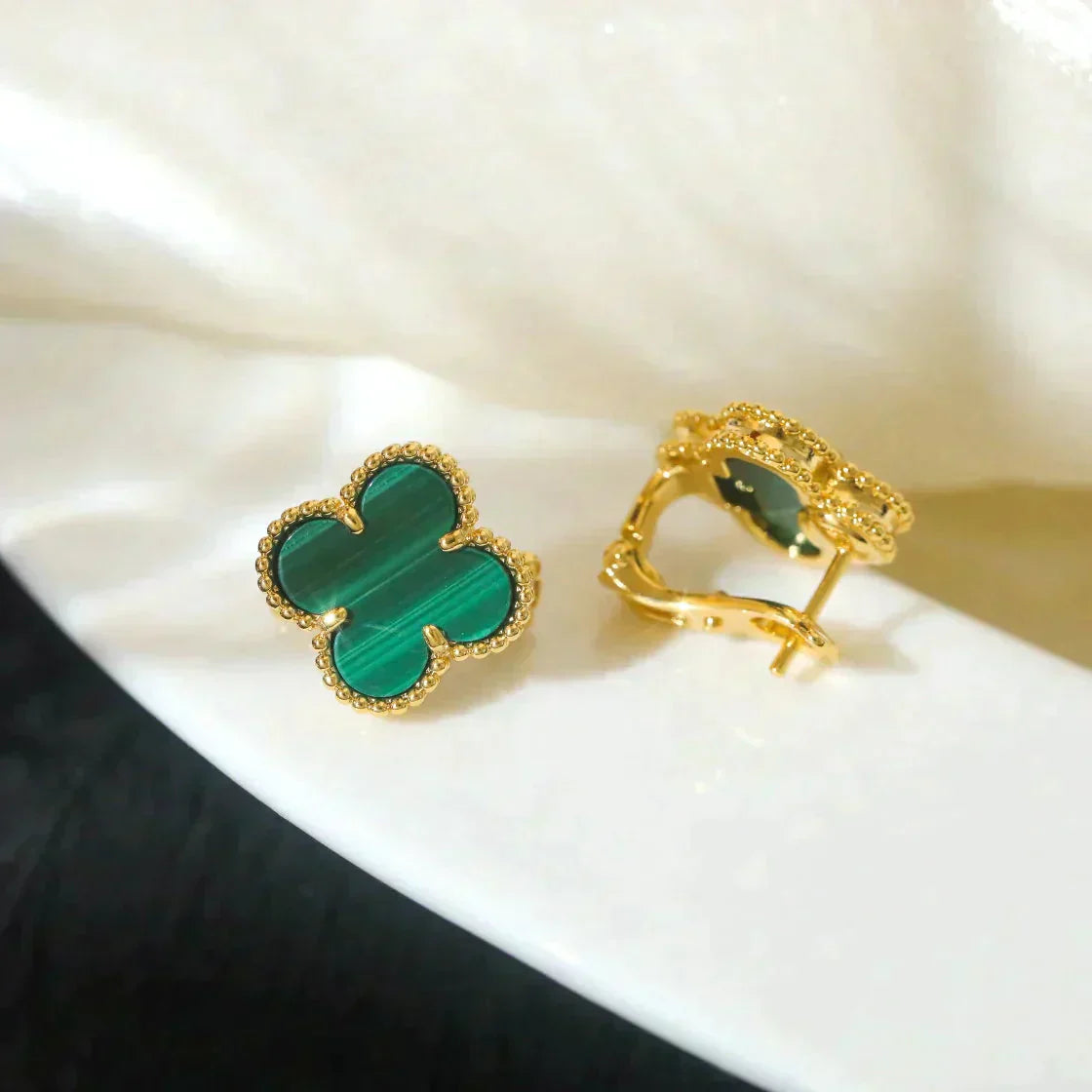 [Luxe Jewels]CLOVER MEDIUM 1 MOTIFS MALACHITE  EARRINGS