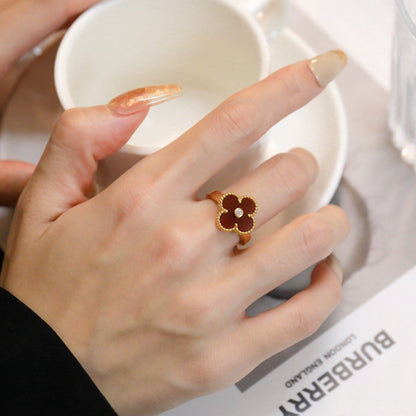 [Luxe Jewels]CLOVER CARNELIAN RING ROSE GOLD DIAMOND