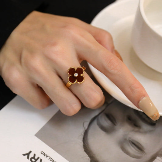 [Luxe Jewels]CLOVER CARNELIAN RING ROSE GOLD DIAMOND