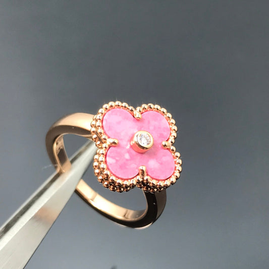 [Luxe Jewels]CLOVER RHODONITE ROSE GOLD RING