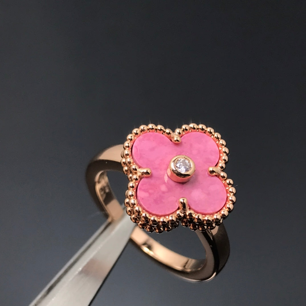 [Luxe Jewels]CLOVER RHODONITE ROSE GOLD RING