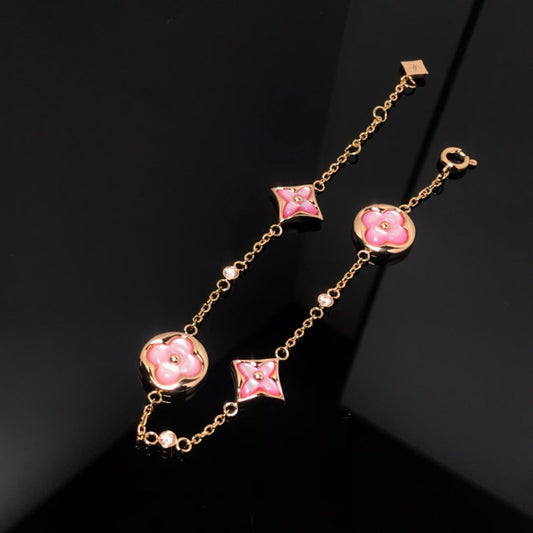 [Luxe Jewels]STAR AND SUN 4 MOTIF PINK MOP PINK GOLD BRACELET