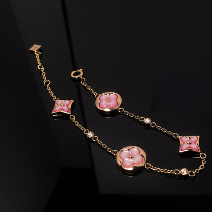 [Luxe Jewels]STAR AND SUN 4 MOTIF PINK MOP PINK GOLD BRACELET