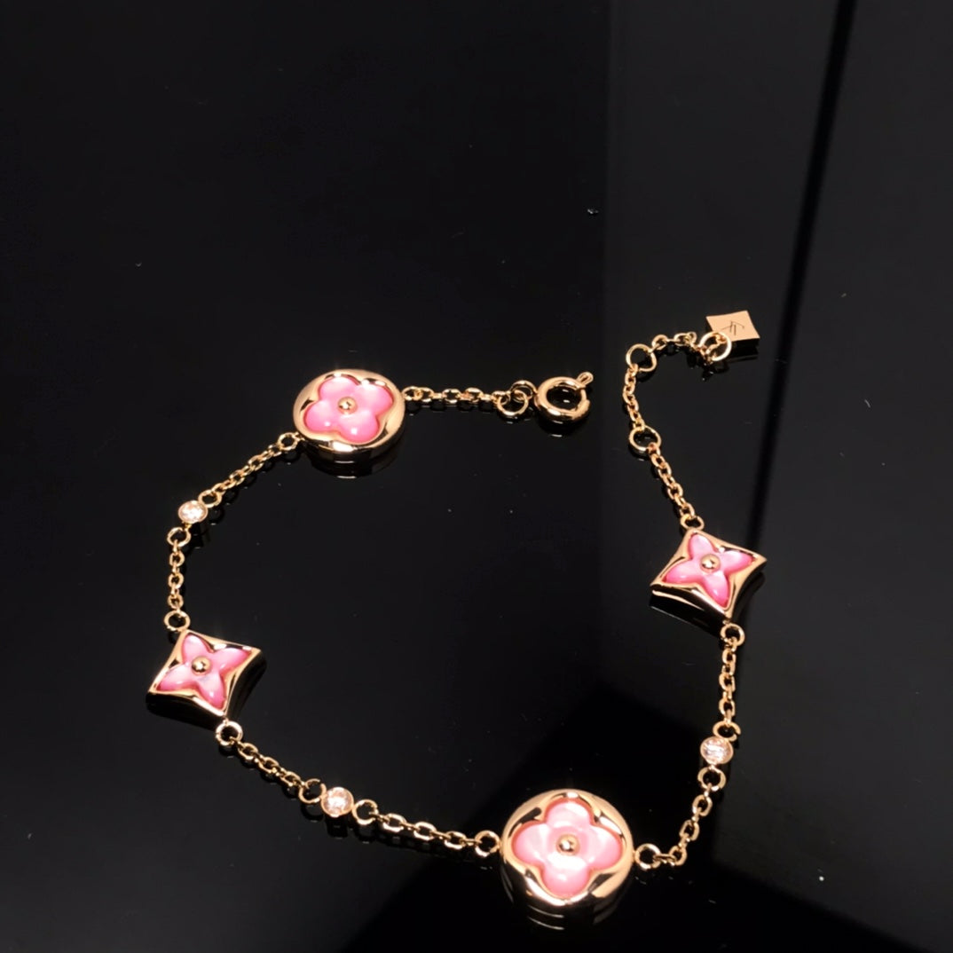 [Luxe Jewels]STAR AND SUN 4 MOTIF PINK MOP PINK GOLD BRACELET