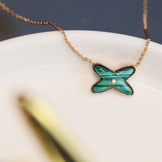 [Luxe Jewels]JEUX MALACHITE 1 DIAMOND PINK GOLD NECKLACE